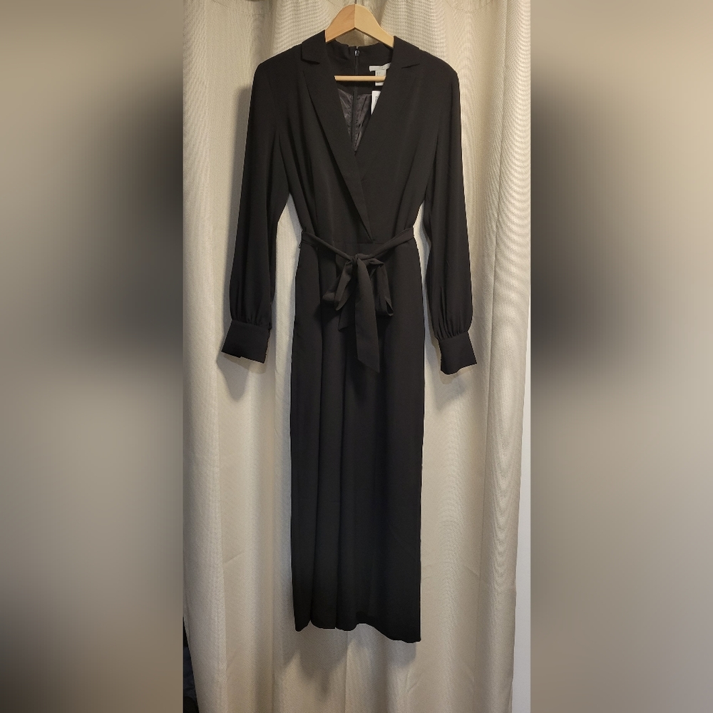 H&M Black Belted Wide Leg Jumpsuit Sz 6